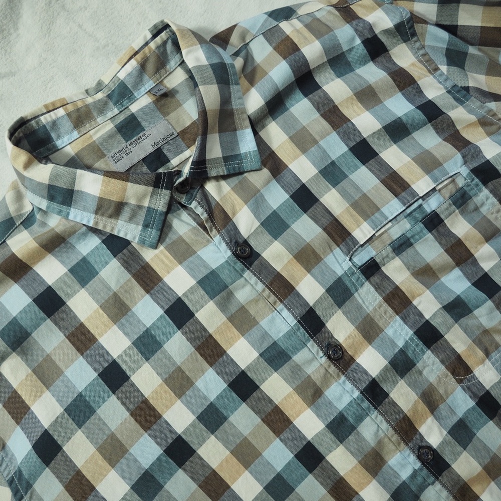 Matinique Sz XXL Casual Plaid Button-Down Shirt in Blue, Brown & Cream